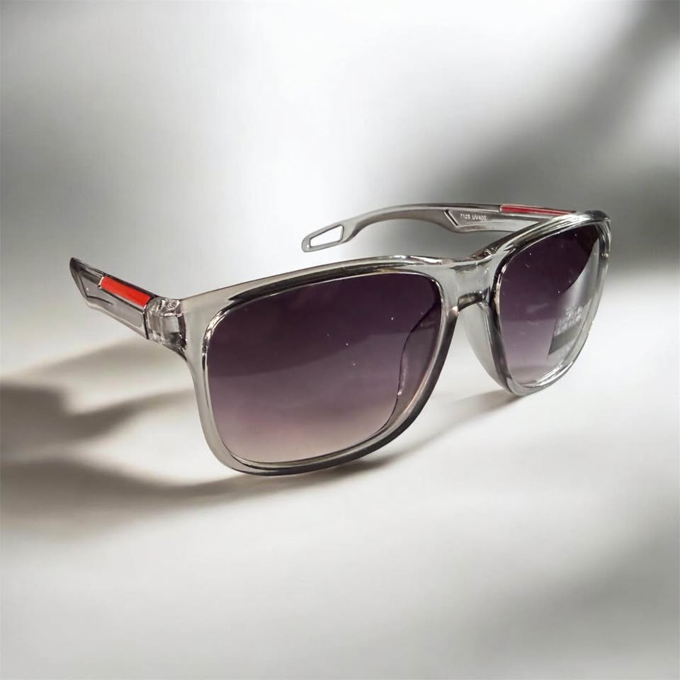 Clear Square Sunglasses With Red Accents