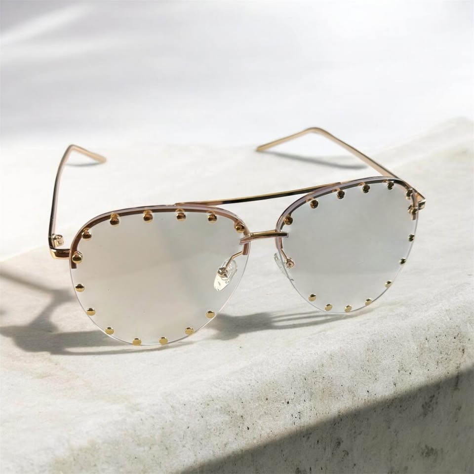 Studded Rimless Hexagon Sunglasses