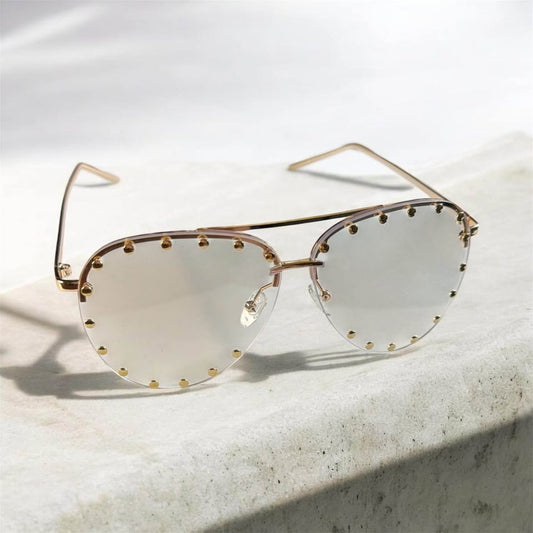 Studded Rimless Hexagon Sunglasses